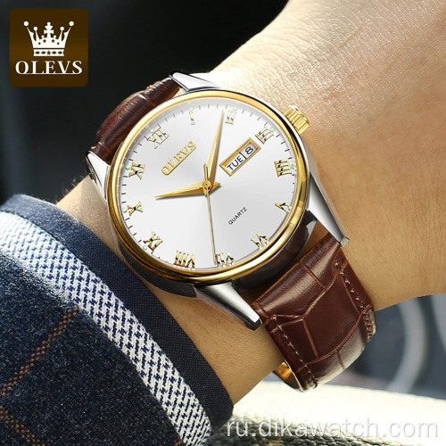 Брендовые часы OLEVS для мужчин, кожаные спортивные повседневные кварцевые часы с календарем, минималистичные роскошные часы для пары для мужа, жены, любовника